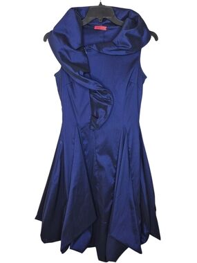 Saint Gil Asymmetrical Wired Collar Dress Royal Blue Womens M 18x44